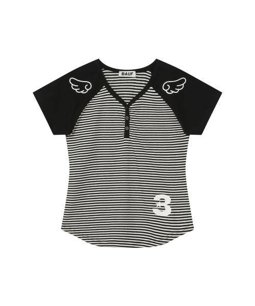 3버튼 엔젤 슬림핏 티셔츠 [스트라이프 블랙]