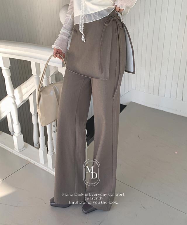 [그레이, 카키 오늘출발🚚]#.New Arrival] [#.무채색] [#.출근룩] 론티 랩 슬랙스 (S,M,L 슬랙스, 랩스커트 set 분리형) (입고지연 블랙 M 2/11 이후 순차 발송)