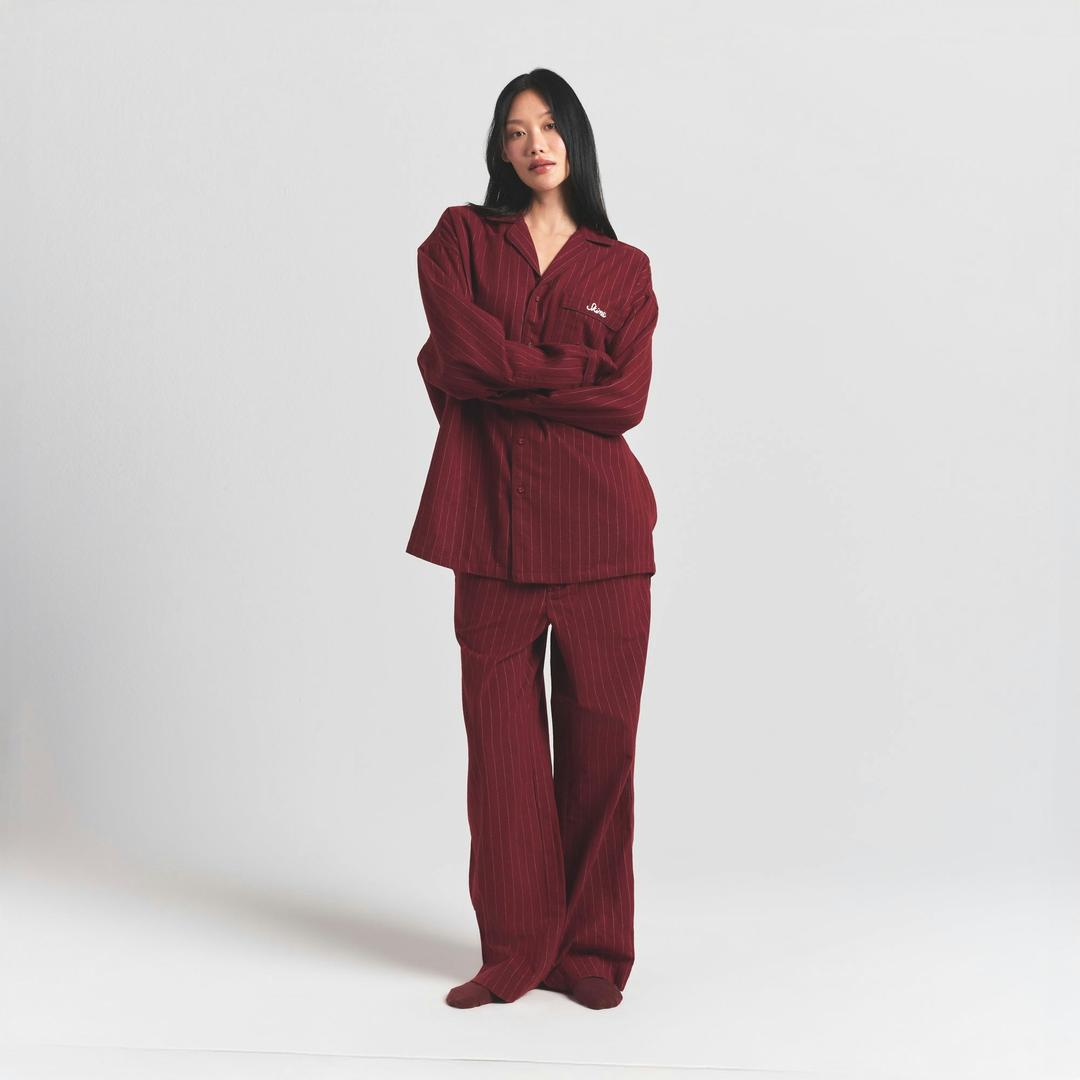 HEAVY FLANNEL SLEEP SET | MERLOT STRIPE