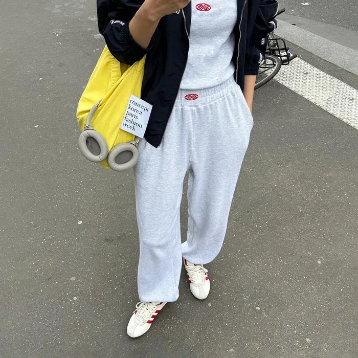 Track Logo Waffle Jogger Pants_White Melange