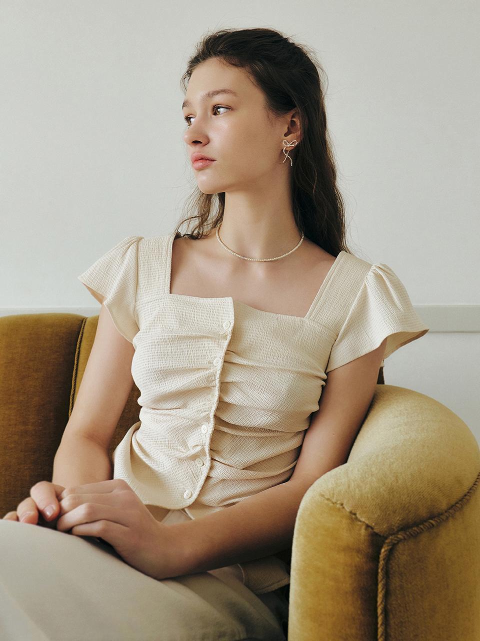 [25S/S 재입고]  ANN shirring detail square neck blouse_Cream