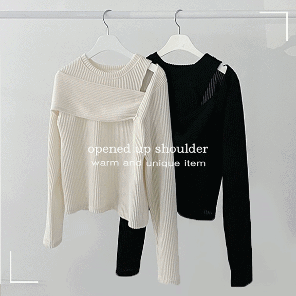 [당일배송/연말룩/크리스마스룩] 골지 어깨 트임 긴팔 티셔츠 2color