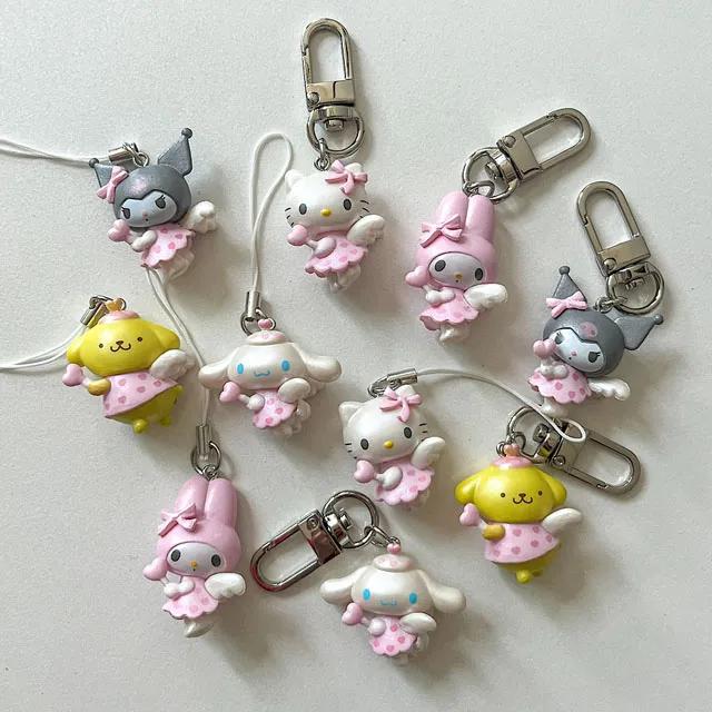 산리오 엔젤 헬로키티 마이멜로디 쿠로미 시나모롤 폼폼푸린 키링 핸드폰 키링