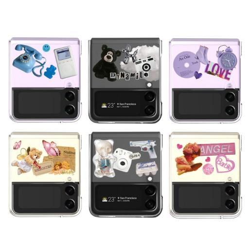 [액정필름증정] z플립4 3 키치 콜라주 투명하드케이스