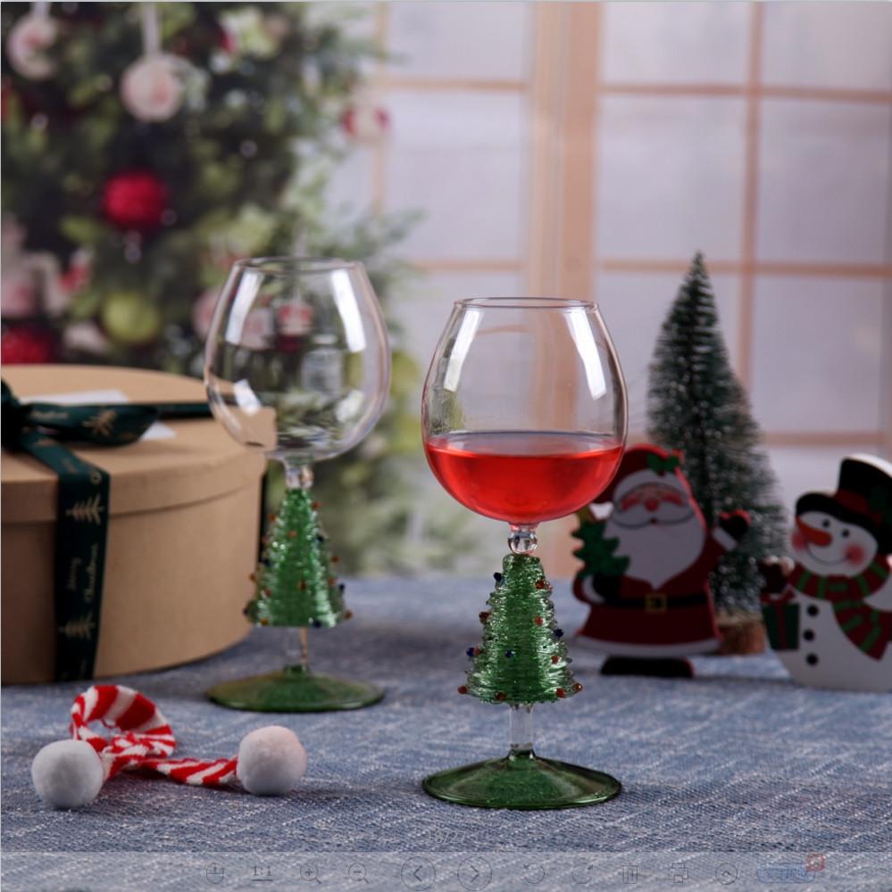 크리스마스 트리 샴페인 와인 유리 고블렛잔