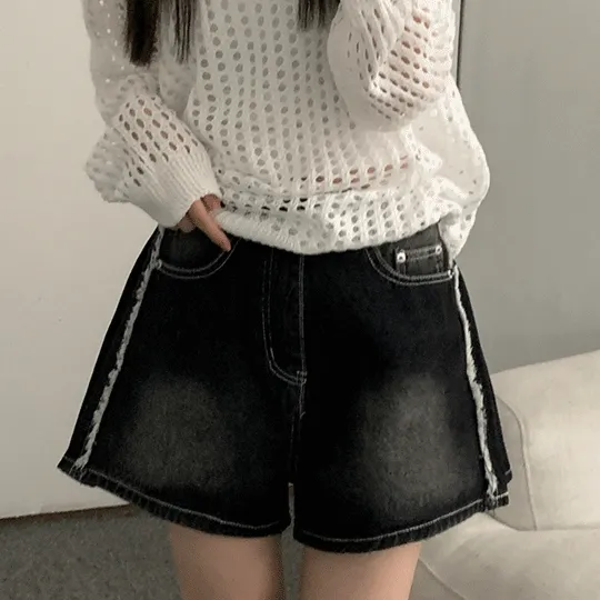 [루즈핏/2컬러] 핀턱 데님 오버핏 숏 팬츠