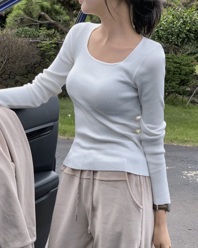 조니 스퀘어넥 슬림핏 골지 니트 (5 color)