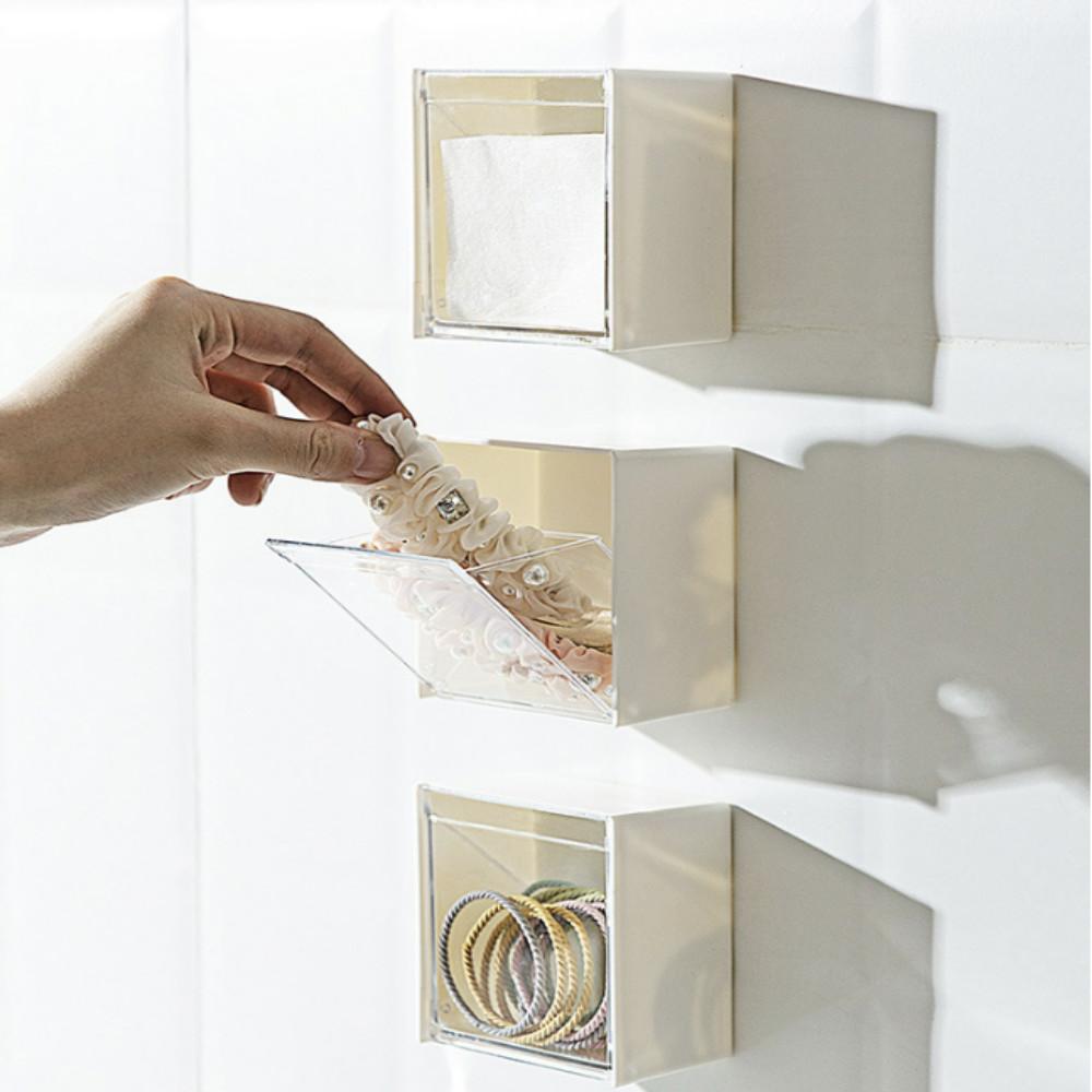 투명 무타공 벽부착 소품 수납함 부품정리함 투명 플라스틱상자 다용도 붙이는 욕실 책상