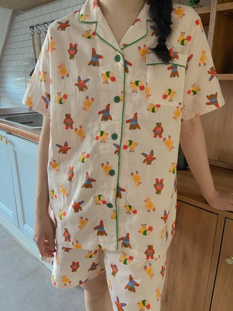 에어로빅 테디베어 거즈면 반팔 잠옷