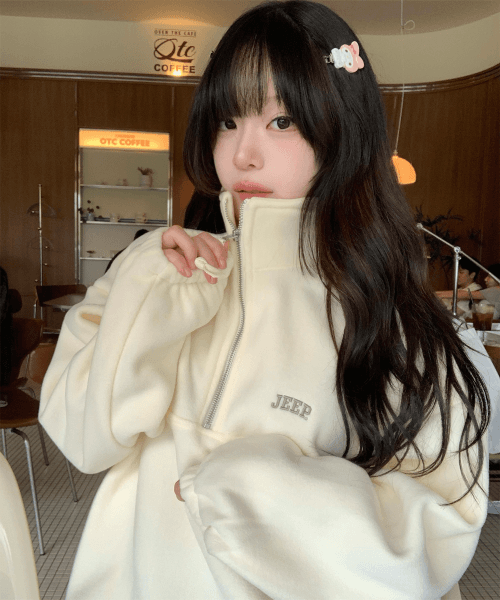 에센셜 스몰로고 하프집업 플리스 (JQ5TSF192IV)