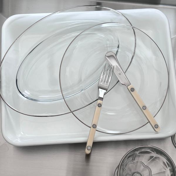 Silver Rim glass oval plate