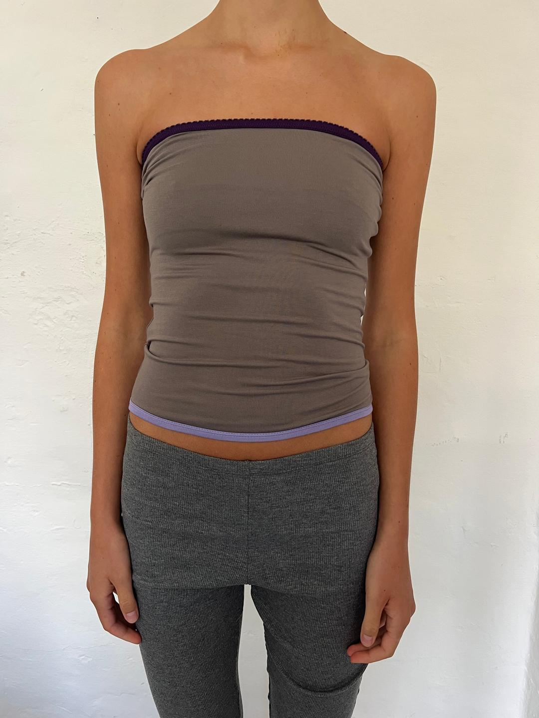 Bandeau top in viscose, picoeta black/beigegrey/lilac - one size