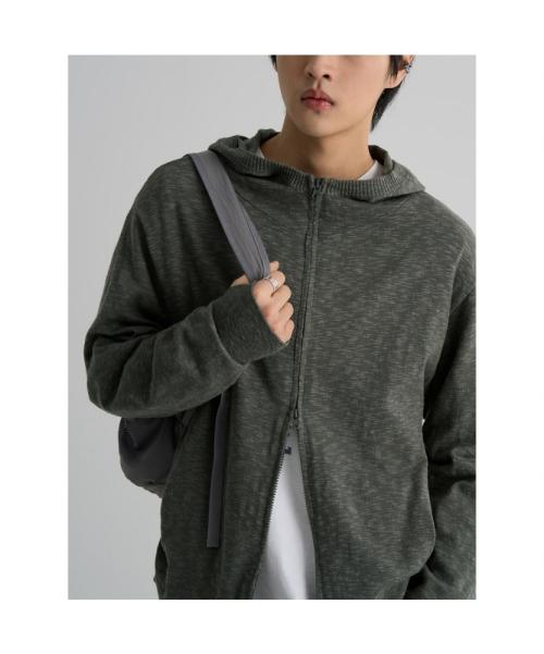 라이트 후드 집업 카디건  카키