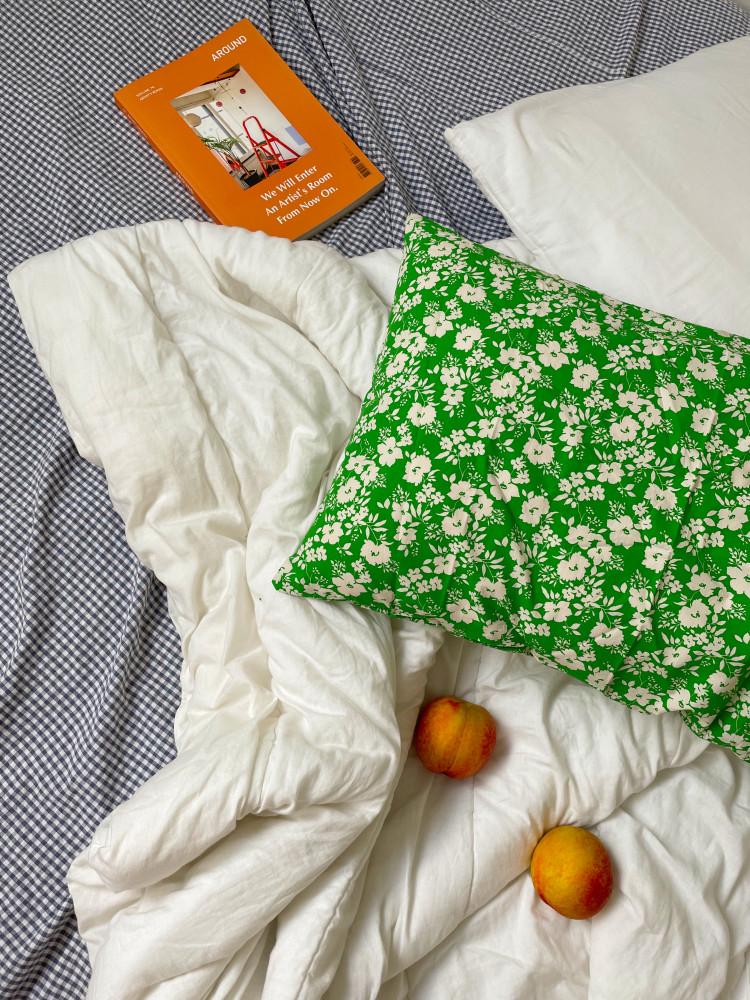80수 순면 그린플라워 자루형 호텔식 베개커버