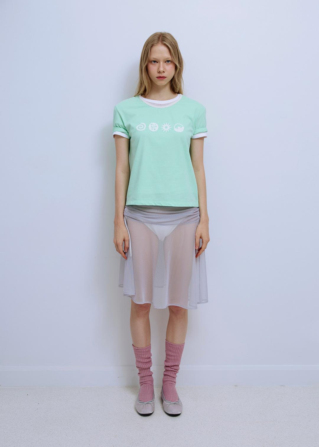 Solid Mesh Shirring Skirt_Grey