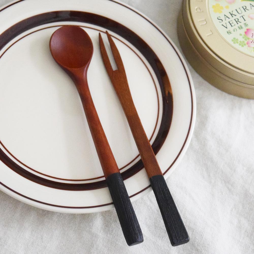 블랙 투톤 우드 미니 커트러리 (디자인 선택) 나무 티스푼 티포크 과일포크