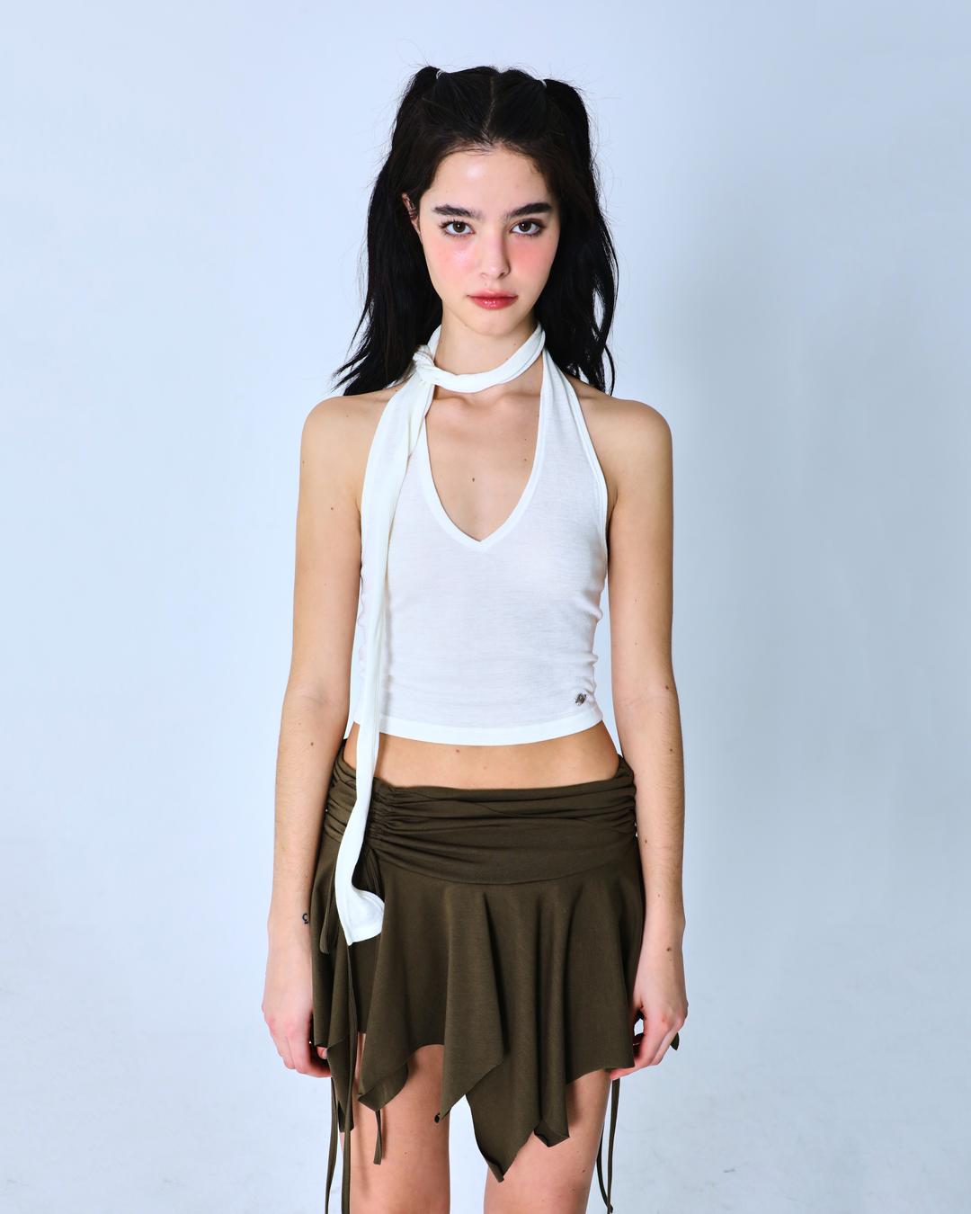 V-NECK HALTER SLEEVELESS TOP [WHITE]