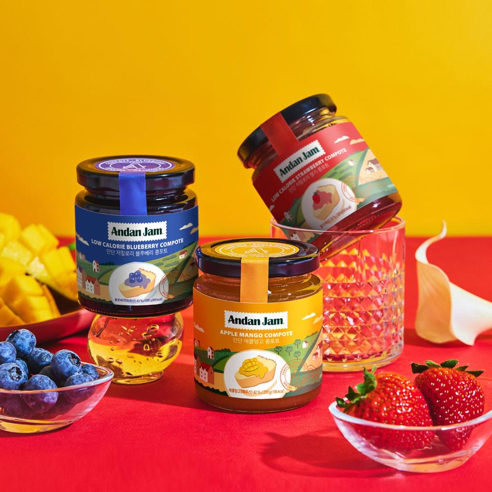 안단 저칼로리 콩포트 220g 딸기, 블루베리, 애플망고