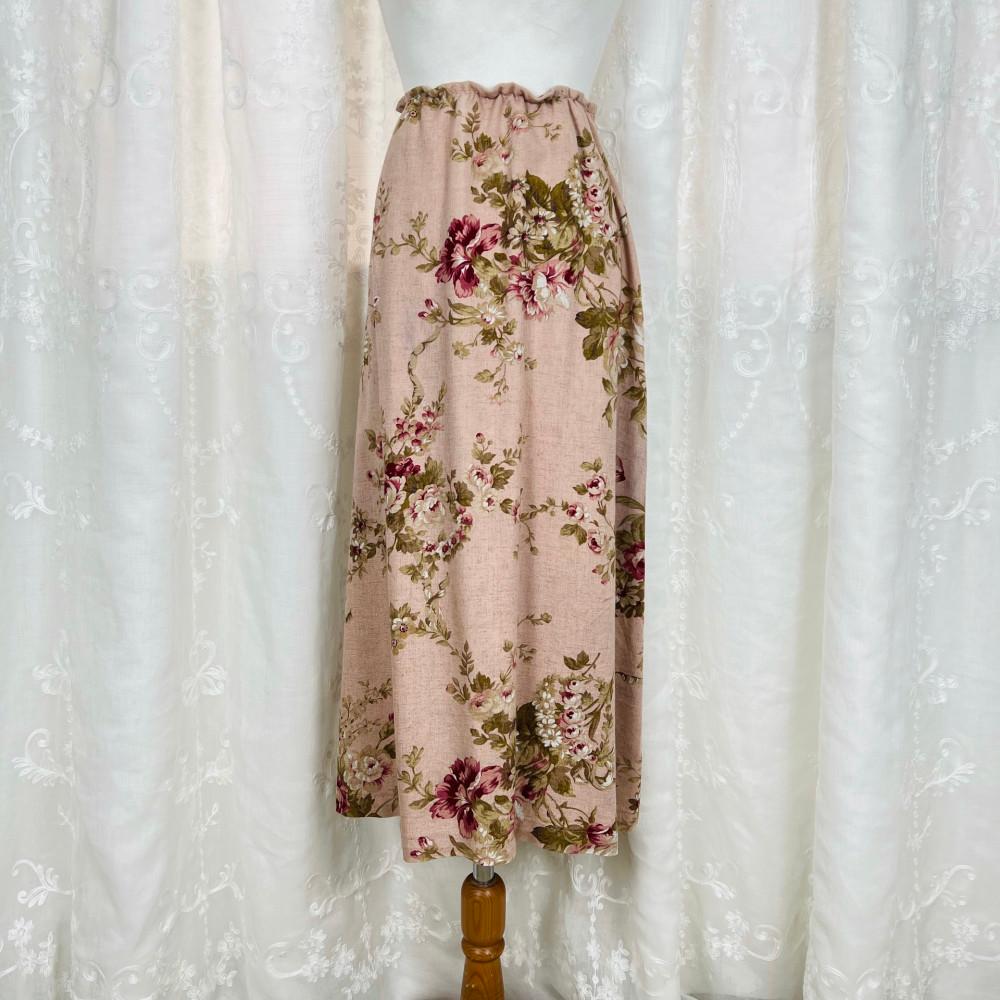 [중고] 1394 핑크 플라워 장미 로즈 패턴스커트