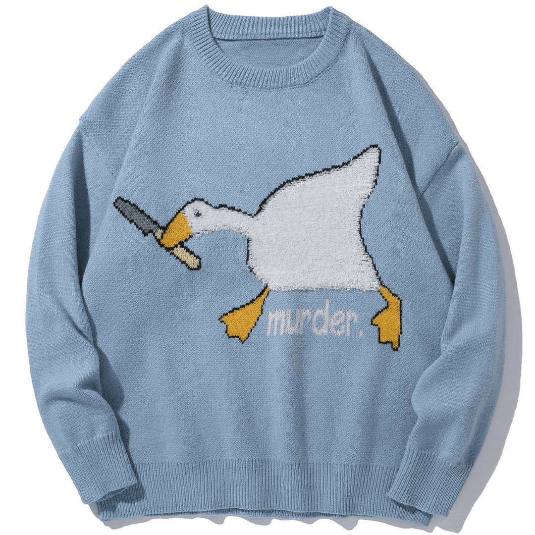 Aelfric Eden Murder Goose Pattern Knit Sweater - blue / S
