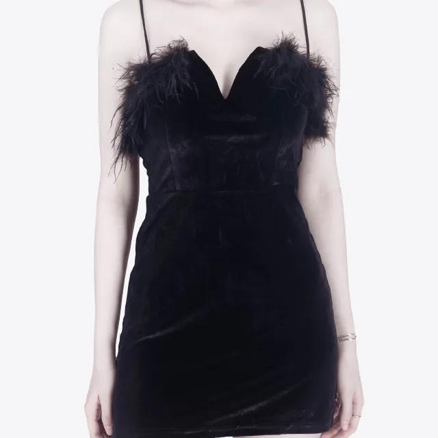 연말 깃털 뷔스티에 벨벳 파티원피스