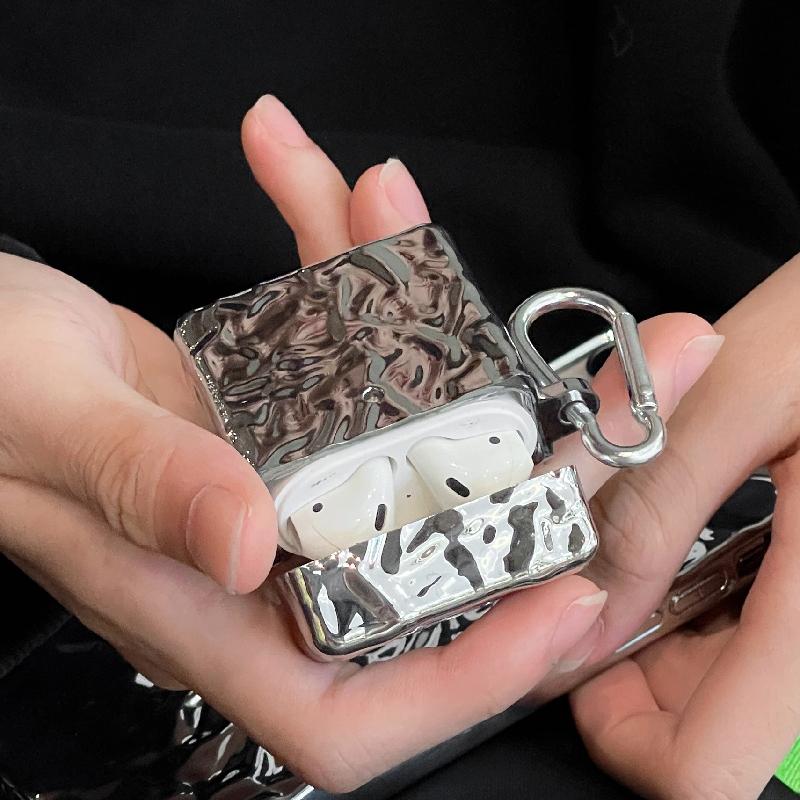 실버 유광 입체 물결 메탈 에어팟 케이스[프로 1 2 3 세대]