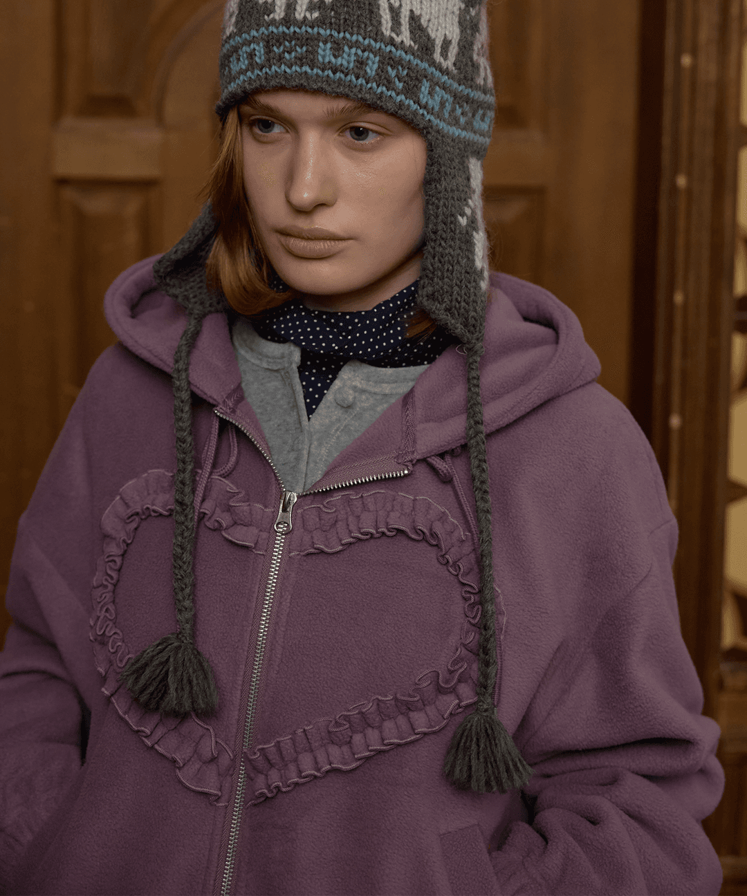 Frill Heart Hoodie, Violet