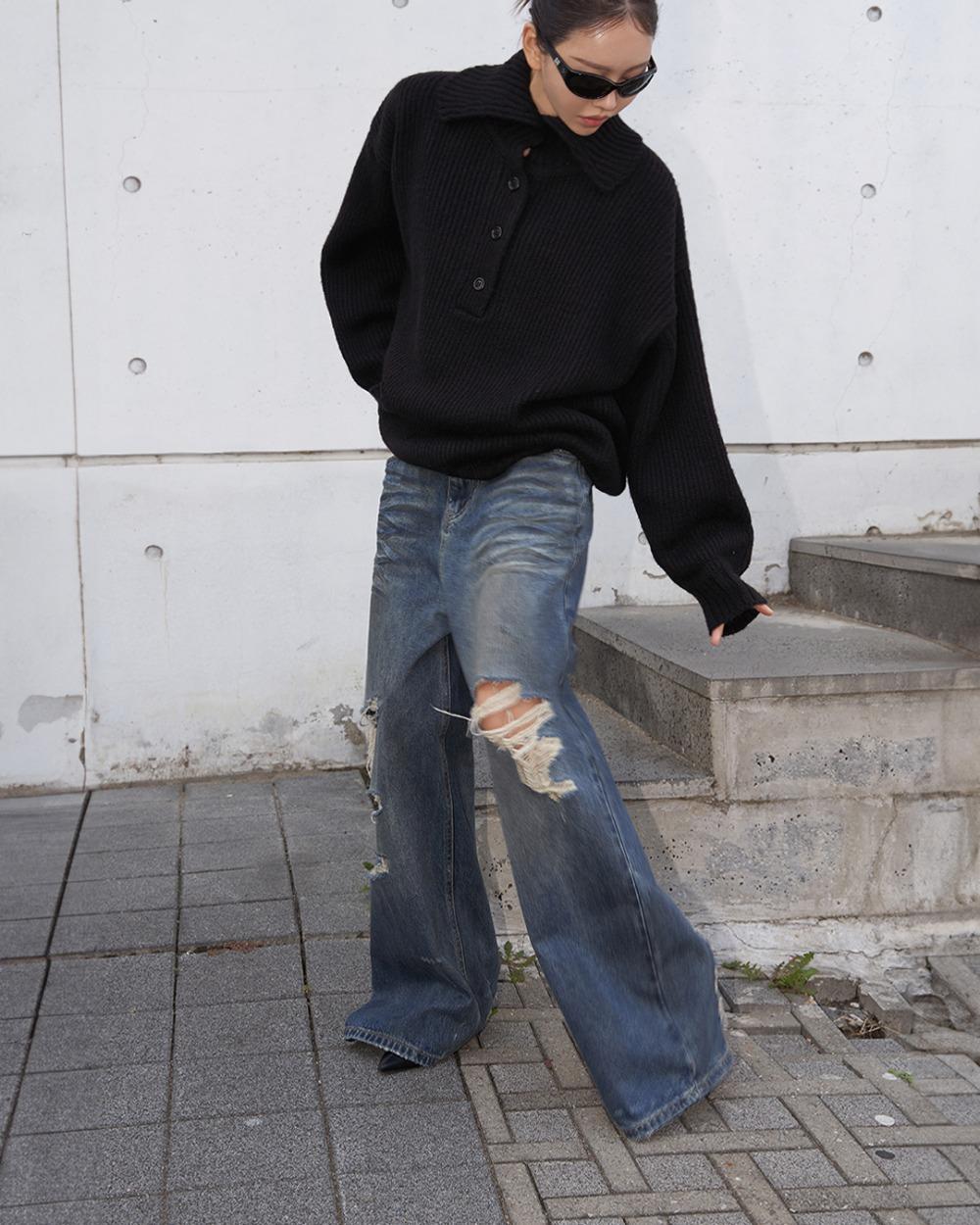 24FW destroyed dirty denim jeans