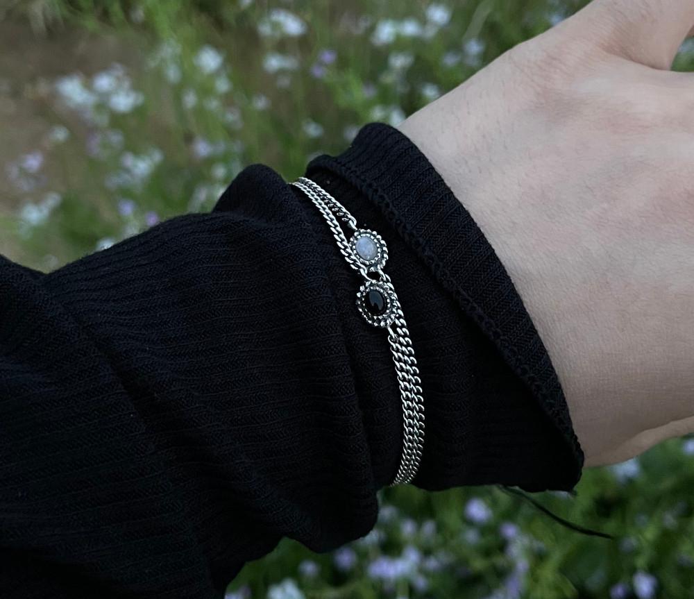 nudea - 누데아 원석 오닉스 문스톤 팔찌 체인 실버 천연 탄생석 silver 925