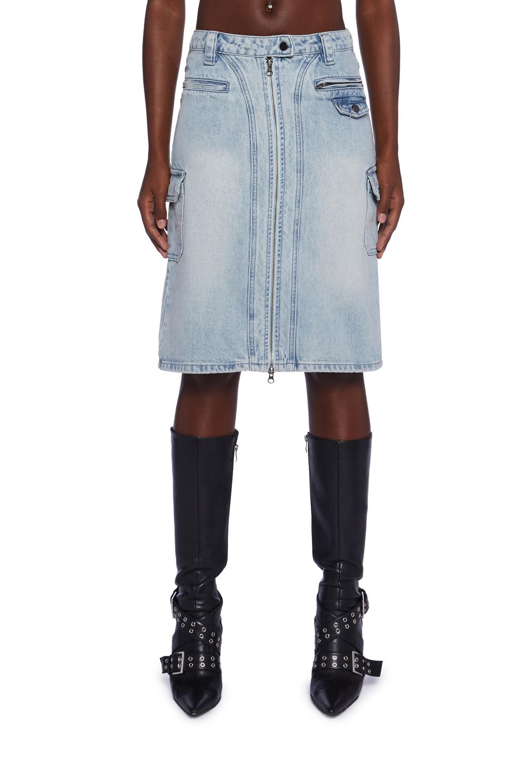Camille Denim Midi Cargo Skirt - BLUE / XX-Small