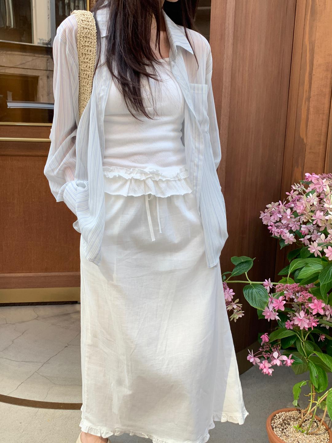 PREFRITT : Hug stripe see through shirt [sora]