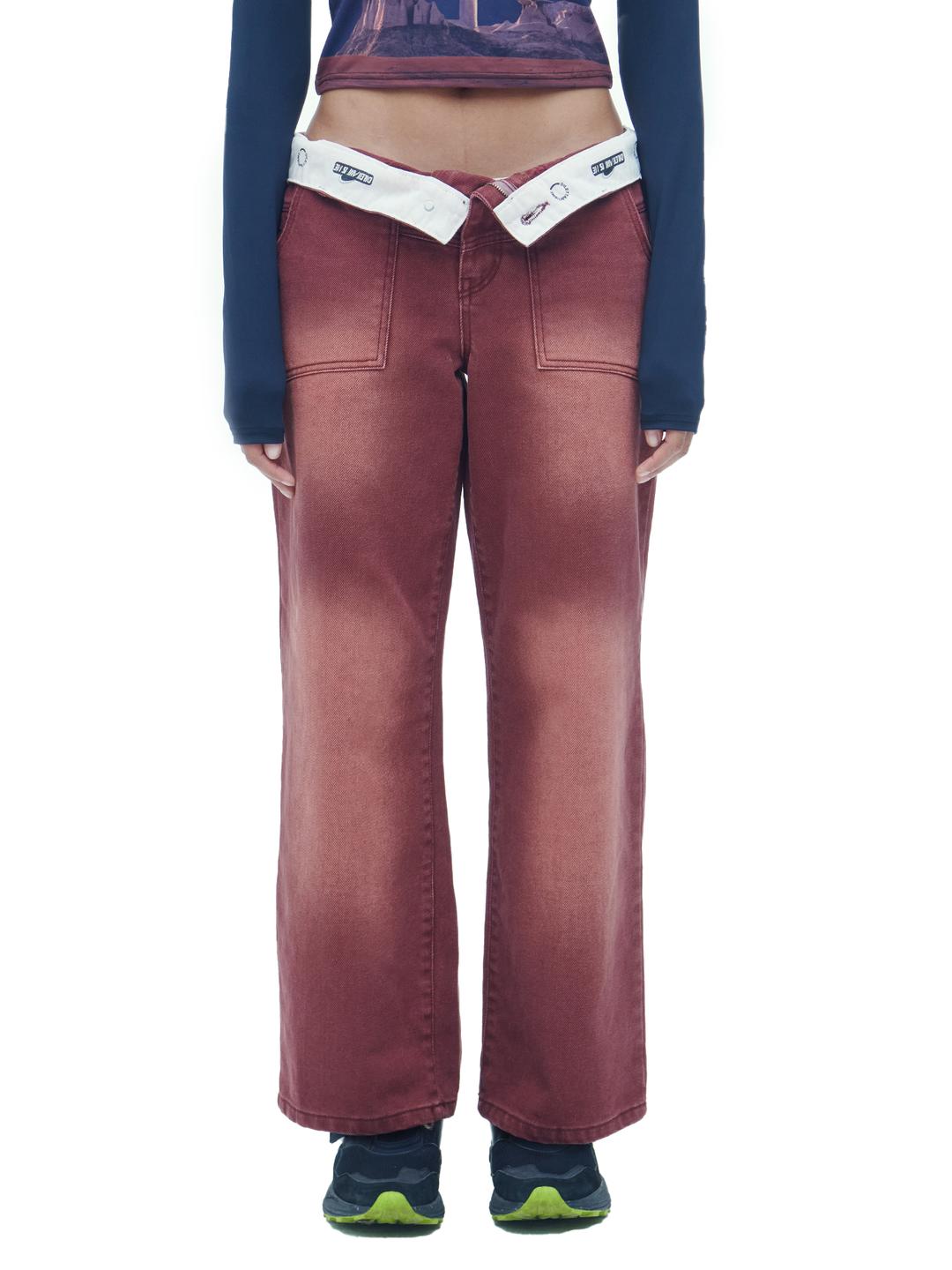 턴업 로고 벨트 로우라이즈 카치온 팬츠 WINE TURN UP LOGO BELT LOW RISE CATION PANTS