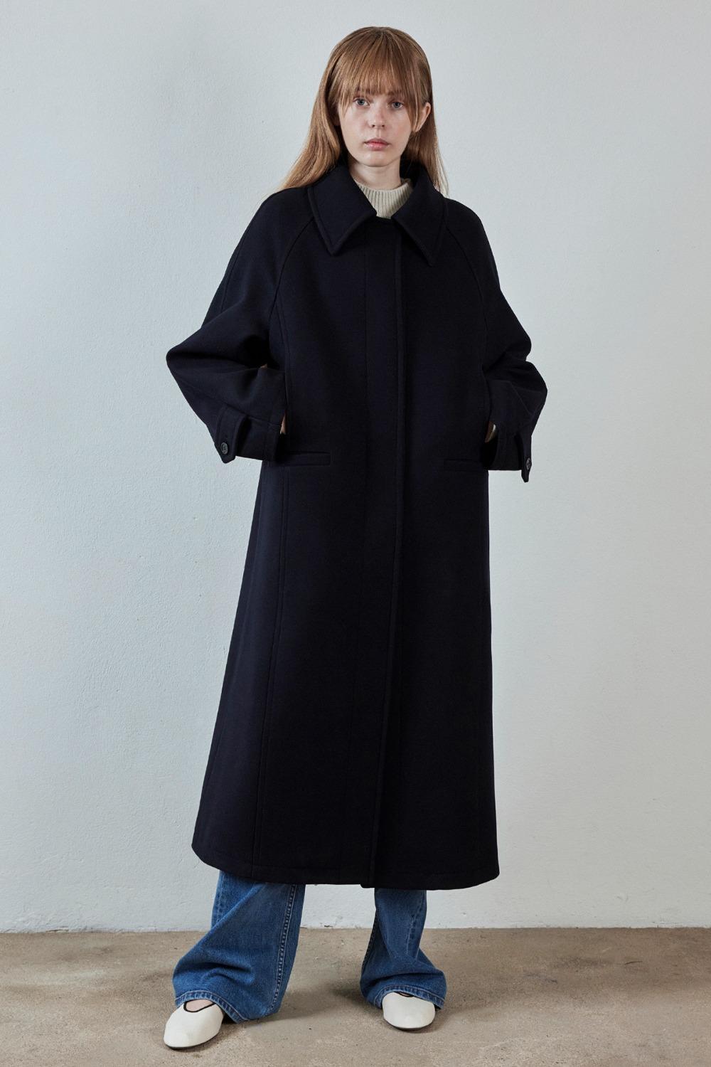 Maxi Pure Wool Balmacaan Coat - Dark Navy
