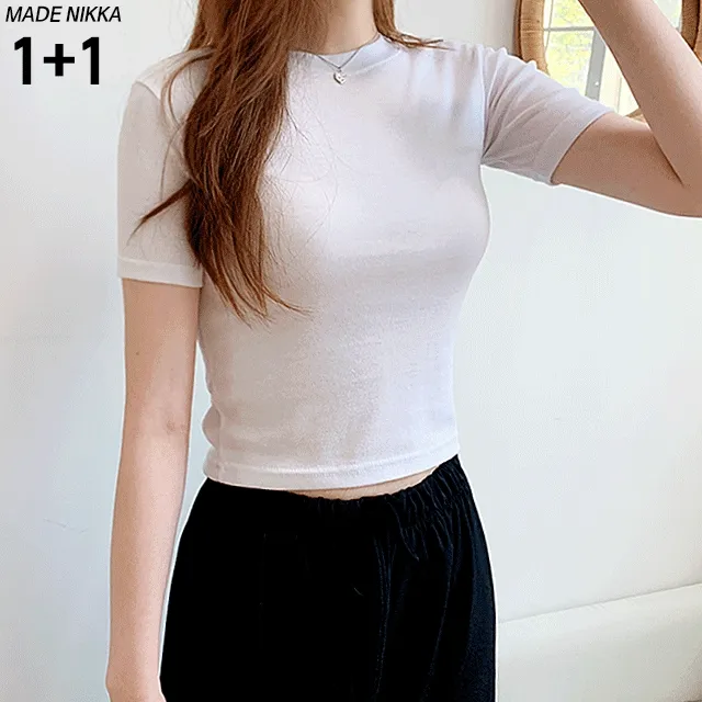 [기획1+1할인] 무지슬림핏크롭반팔T (6color)