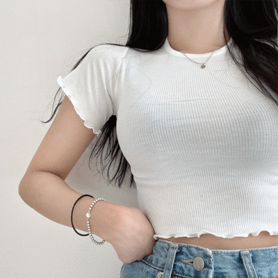 [1+1할인!] 맥시 물결 라운드넥 크롭티 (5color)