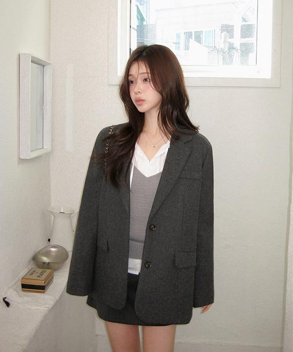 쇼퍼랜드 [울50%][하객룩][데일리] 위켄드  테일러드 세미 오버핏 모직 울 자켓 (2color)