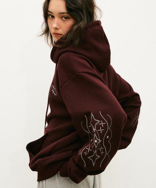 스타라이트 자수 후드 티 버건디