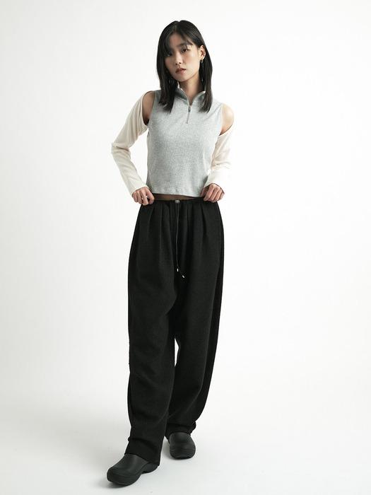 Metal tweed tuck jogger pants_Black