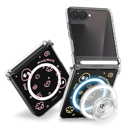 [TC] 오토 힌지 마그네틱 클리어 하드 케이스(맥세이프 호환) [몽몽 두들] Z플립7 7FE 6 5