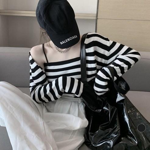 LALABELLE 여성용 세트 스트라이프 패턴 캐주얼 끈나시 긴팔 가디건 베이직 데일리 세트 - 캐주얼 세트 | 쿠팡