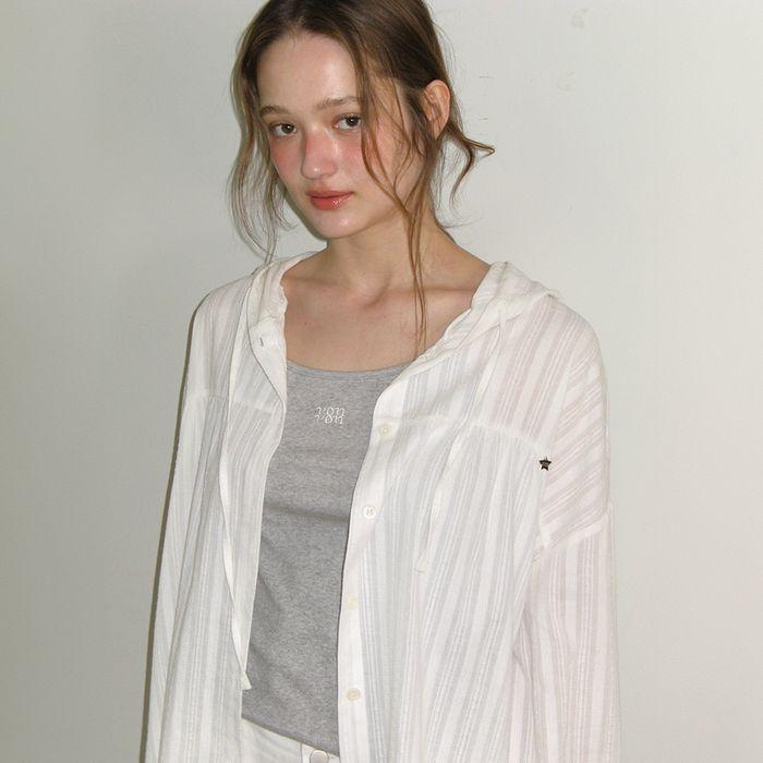 SOFT EYELET HOODED LOOSE FIT BLOUSE WHITE