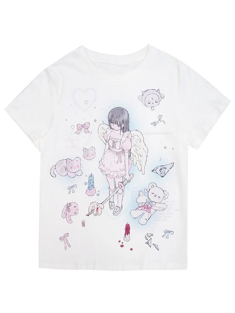 Angel print loose T-shirt【s0000002181】