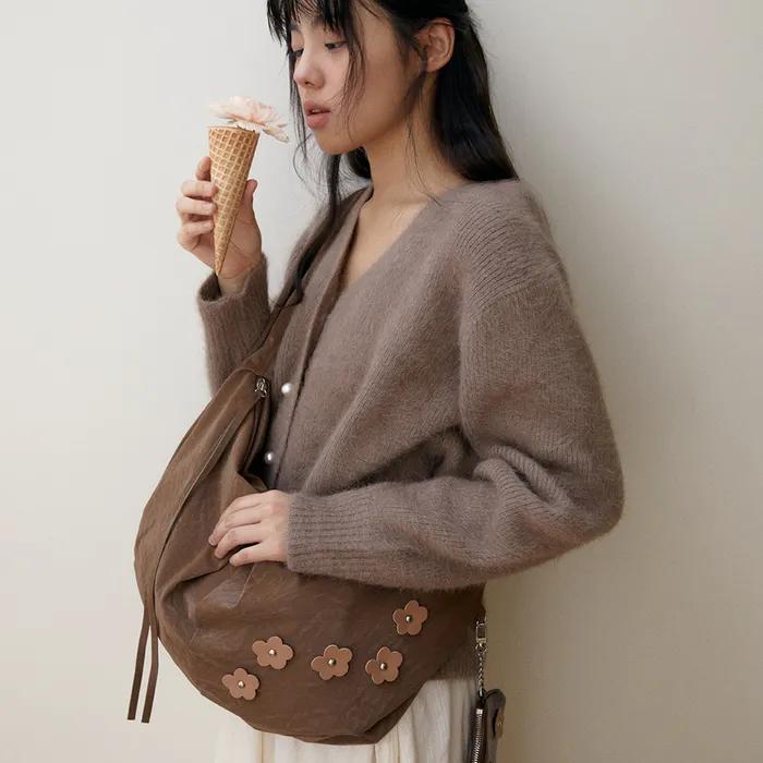 Bohemian floral hobo bag_mauve brown