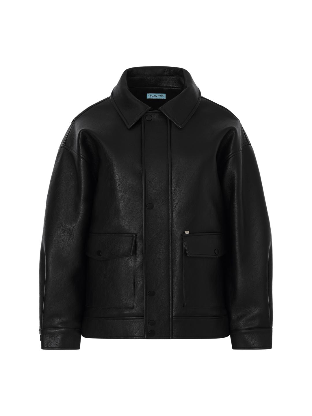 Overfit Wing Leather Padded Jacket In Black