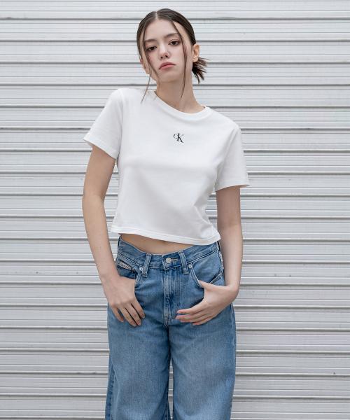 2color 여성 슬림핏 베이비 크롭 반팔 티셔츠 47AB213