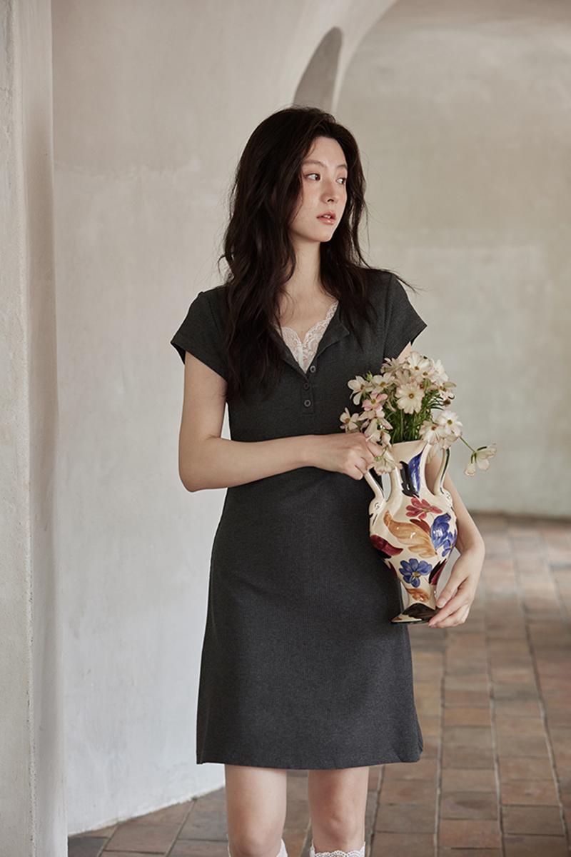 [pre-order] 포어 골지 버튼 원피스