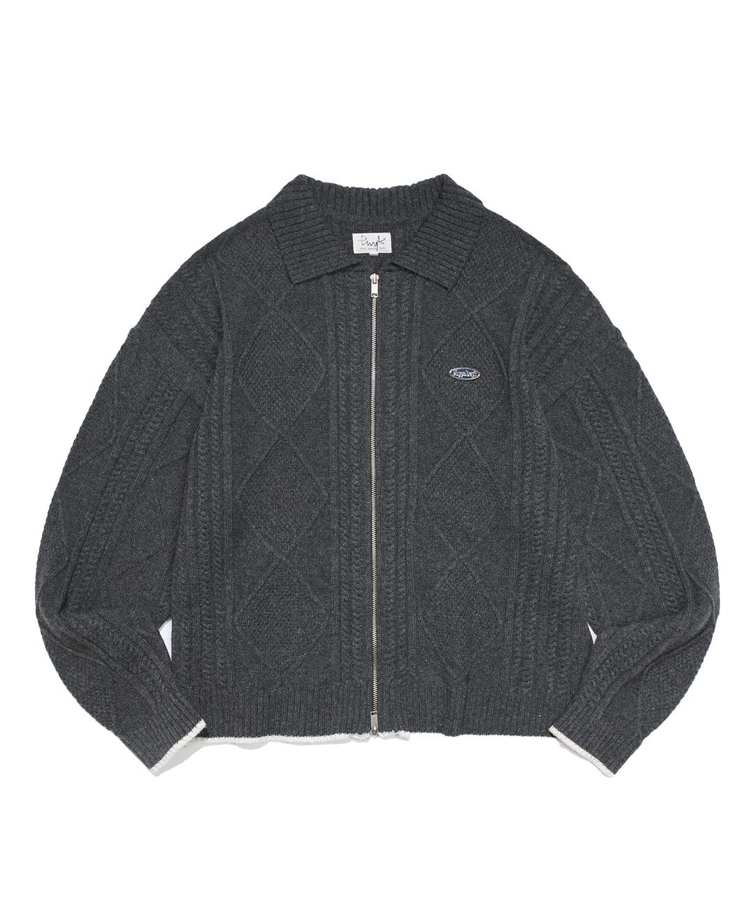[11/11 예약발송] PHYPS® ARAN CABLE KNIT ZIP UP CARDIGAN CHARCOAL