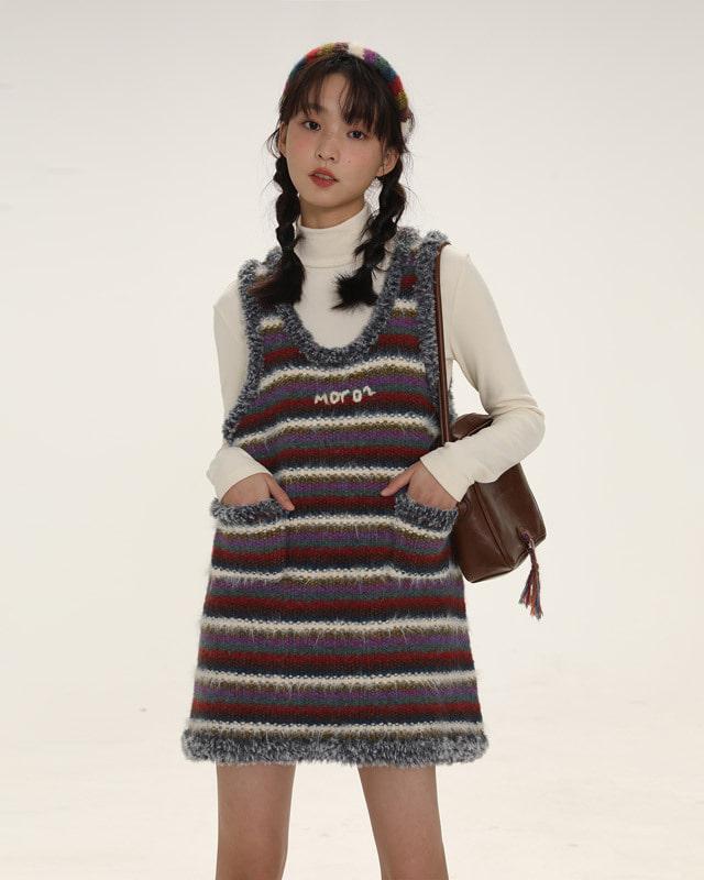 MROMRO 퍼라인 스트라이프 드레스 (멀티)