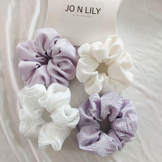 [4개세트] 화이트+퍼플 곱창밴드 세트 (국내/자체 제작) 헤어슈슈 스크런치 머리끈