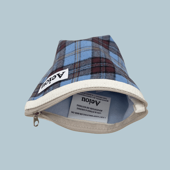 Aeiou Basic Pouch (M size) Tartan Check Blue Burgundy
